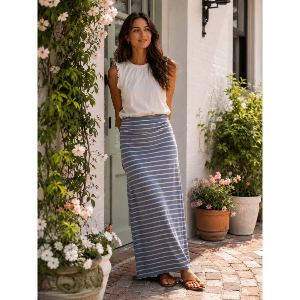 The North Face Striped Maxi Skirt XS Blue White Stretch Casual Athleisure